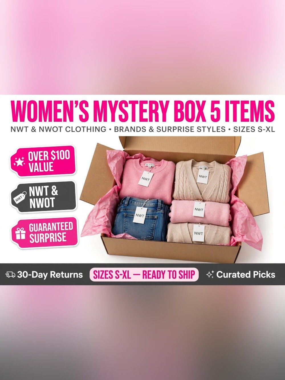 Women’s Mystery Box - 5 Items in Pink & Beige
